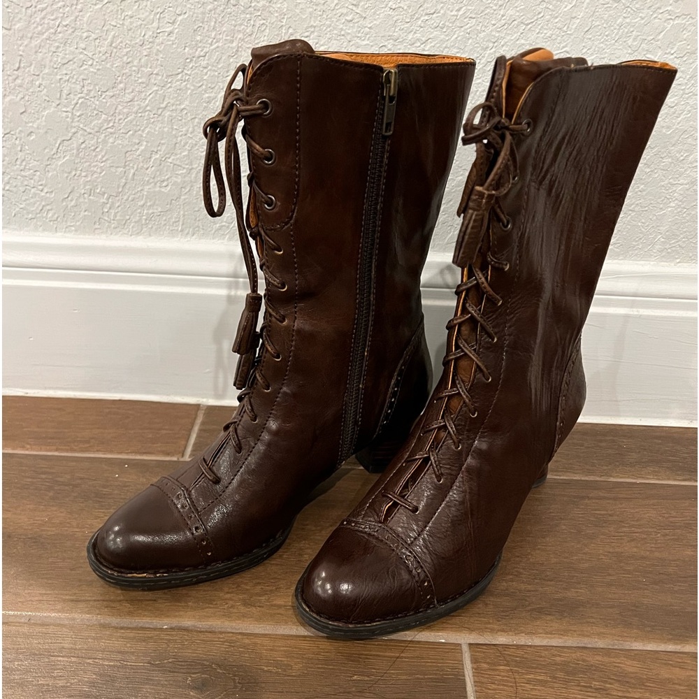 NEW BORN LEATHER BROWN LACE/UP BOOTS